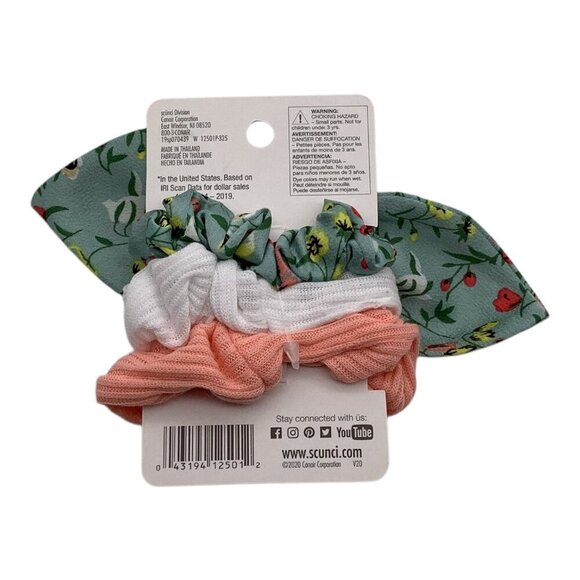Scünci 3 Pcs U Got This Hair Scrunchies W/ Floral Bow Coral Multicolor 12501 - Picture 2 of 7